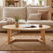 Oval Coffee Table 46 Inches Wooden Accent Table with Thickened Top-Natural-Coffee Tables-DECOROLALA