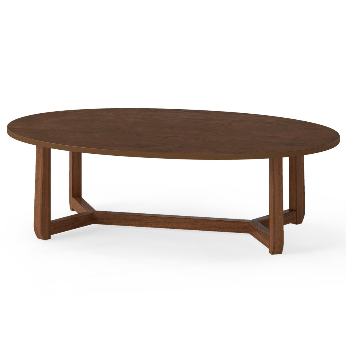 Oval Coffee Table 46 Inches Wooden Accent Table with Thickened Top-Walnut-Coffee Tables-DECOROLALA
