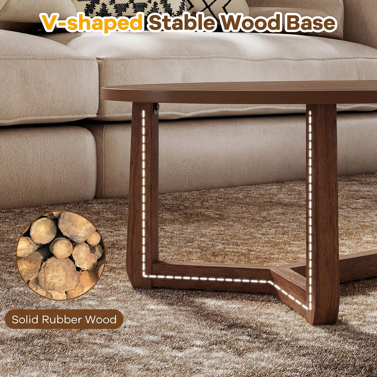 Oval Coffee Table 46 Inches Wooden Accent Table with Thickened Top-Walnut-Coffee Tables-DECOROLALA