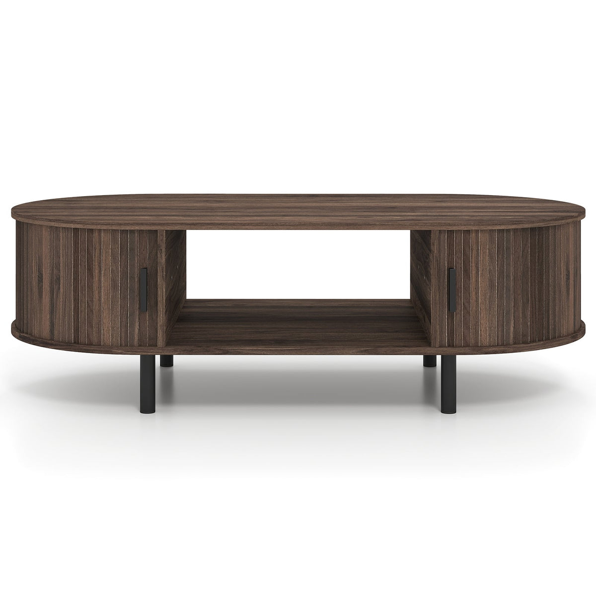 Oval Coffee Table 47.5inch Wooden Center Table with Storage-Walnut-Coffee Tables-DECOROLALA