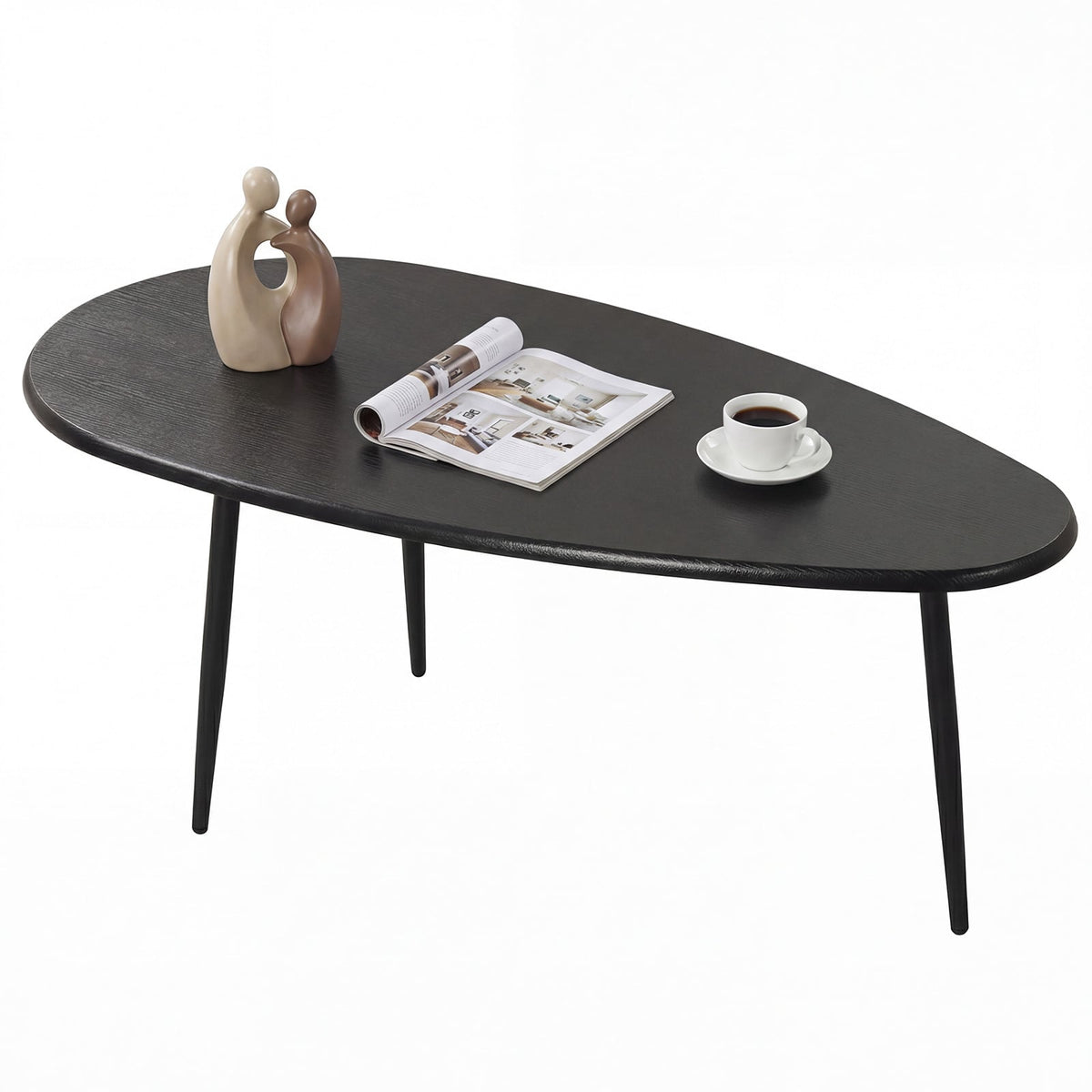 Oval Coffee Table Mid Century Center Table with Sturdy Metal Construction-Black-Coffee Tables-DECOROLALA
