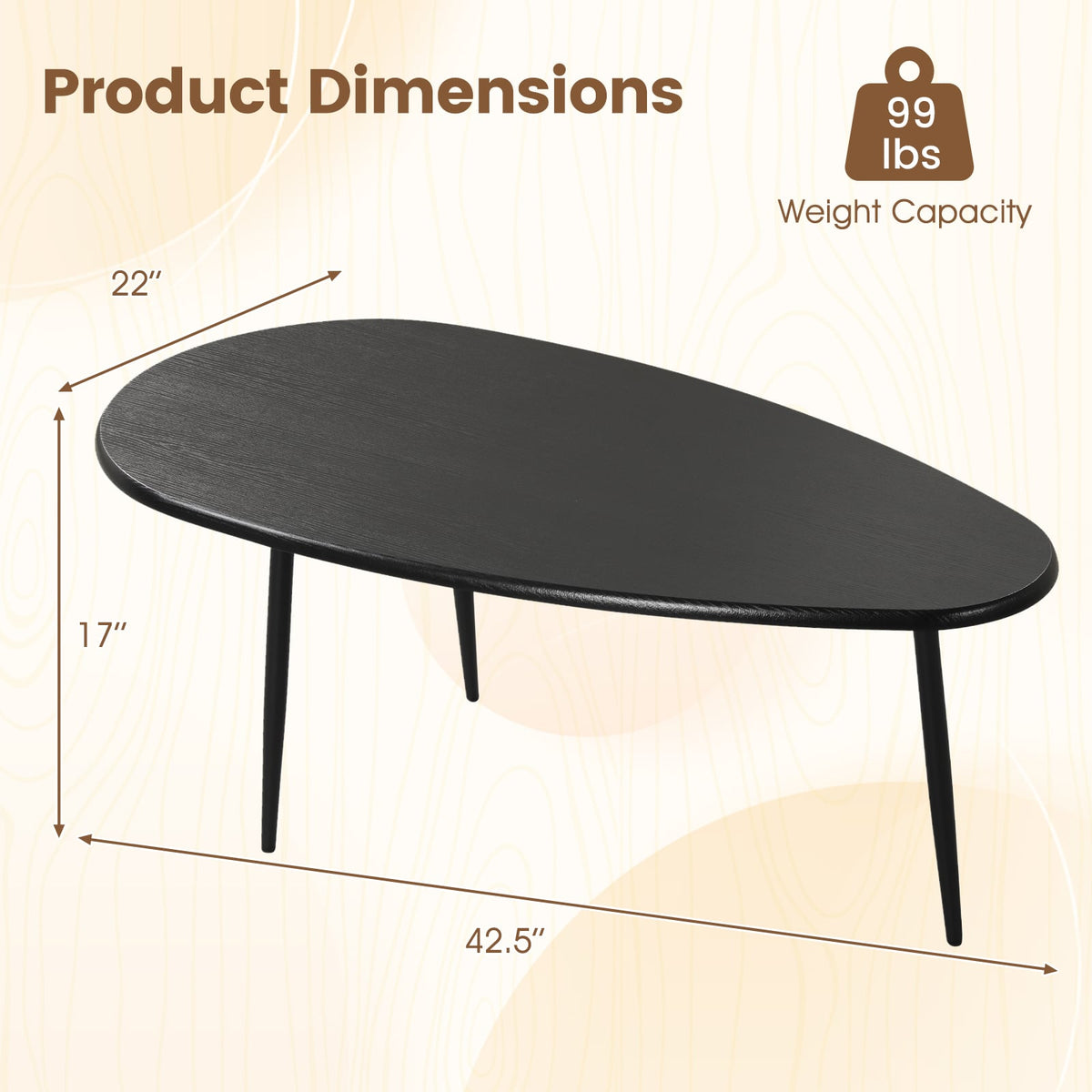 Oval Coffee Table Mid Century Center Table with Sturdy Metal Construction-Black-Coffee Tables-DECOROLALA