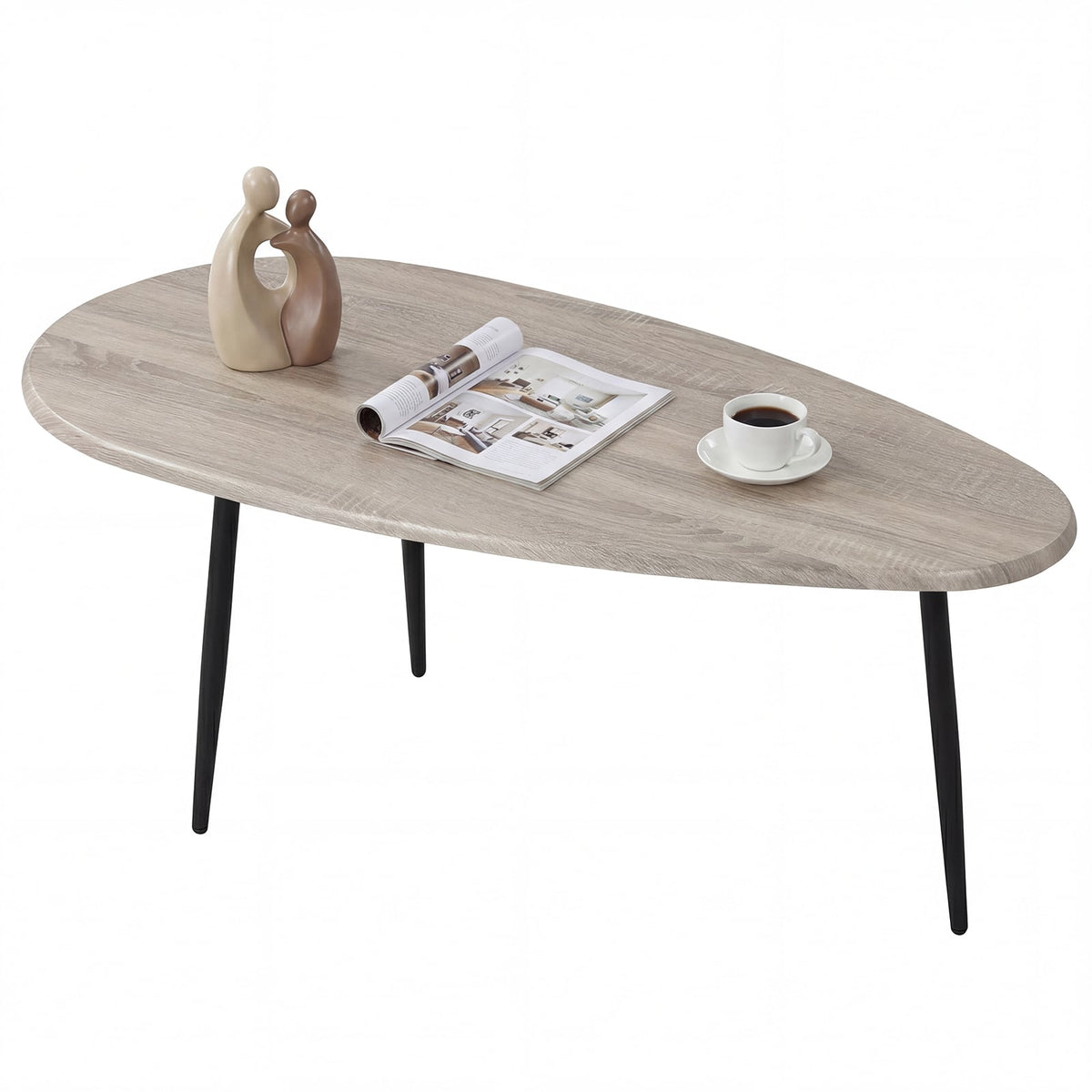 Oval Coffee Table Mid Century Center Table with Sturdy Metal Construction-Gray-Coffee Tables-DECOROLALA