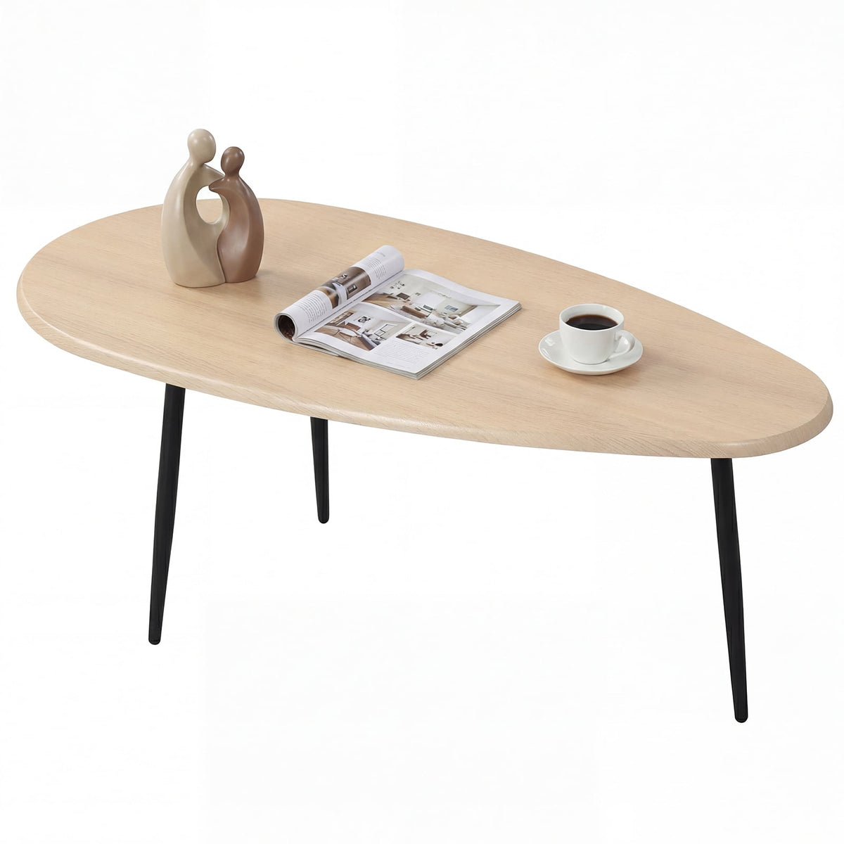 Oval Coffee Table Mid Century Center Table with Sturdy Metal Construction-Natural-Coffee Tables-DECOROLALA
