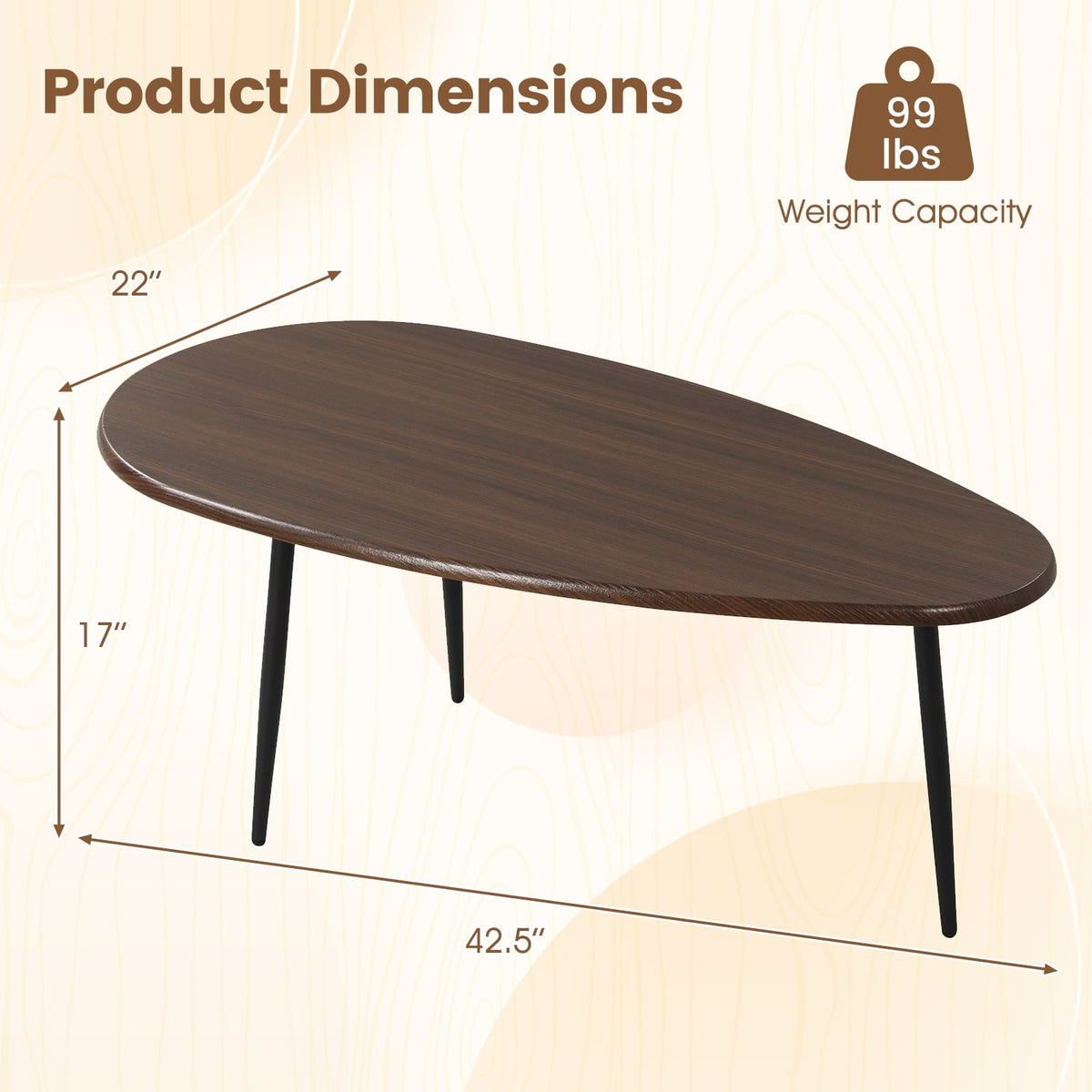 Oval Coffee Table Mid Century Center Table with Sturdy Metal Construction-Walnut-Coffee Tables-DECOROLALA