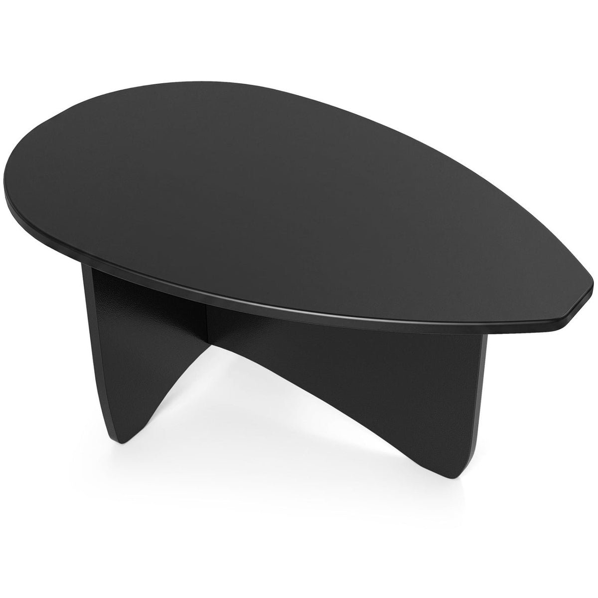 Oval Coffee Table Mid Century Modern Accent Table Low Profile Wooden Center Table-Black-Coffee Tables-DECOROLALA