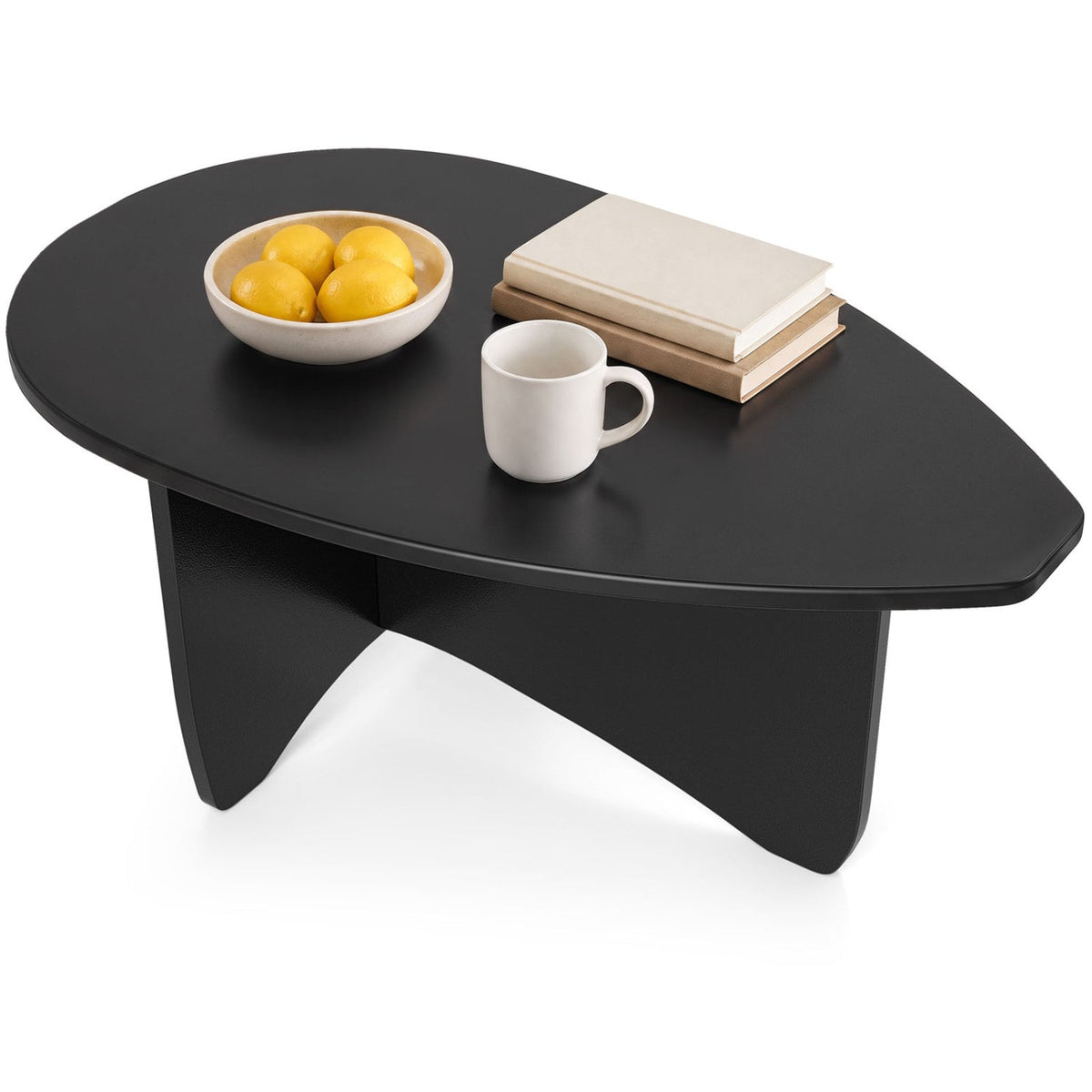 Oval Coffee Table Mid Century Modern Accent Table Low Profile Wooden Center Table-Black-Coffee Tables-DECOROLALA