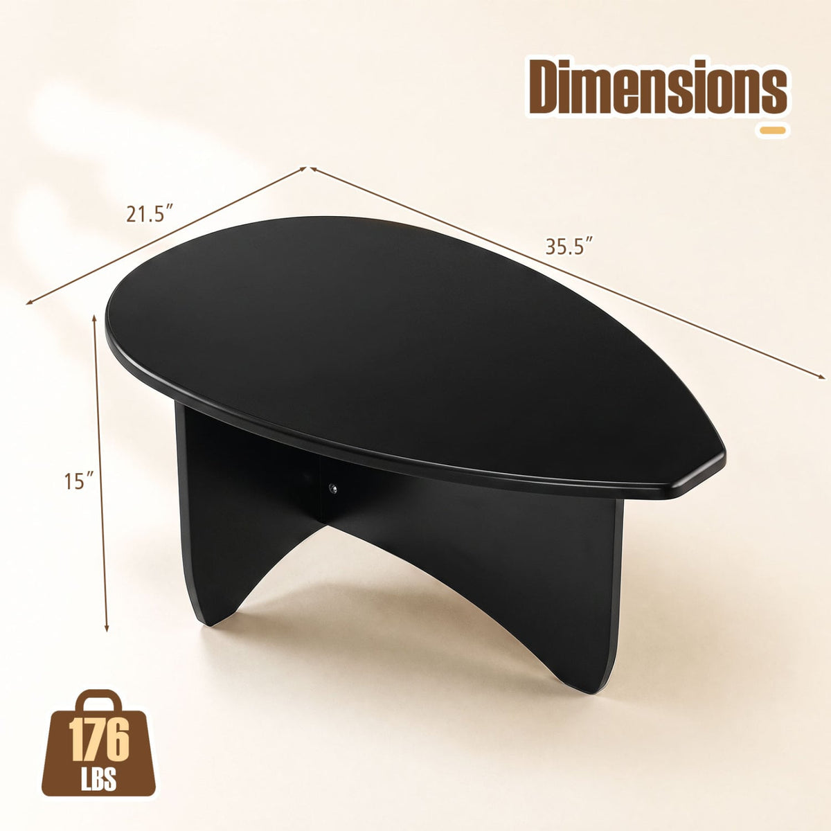 Oval Coffee Table Mid Century Modern Accent Table Low Profile Wooden Center Table-Black-Coffee Tables-DECOROLALA