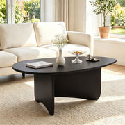 Oval Coffee Table Mid Century Modern Accent Table Low Profile Wooden Center Table-Black-Coffee Tables-DECOROLALA