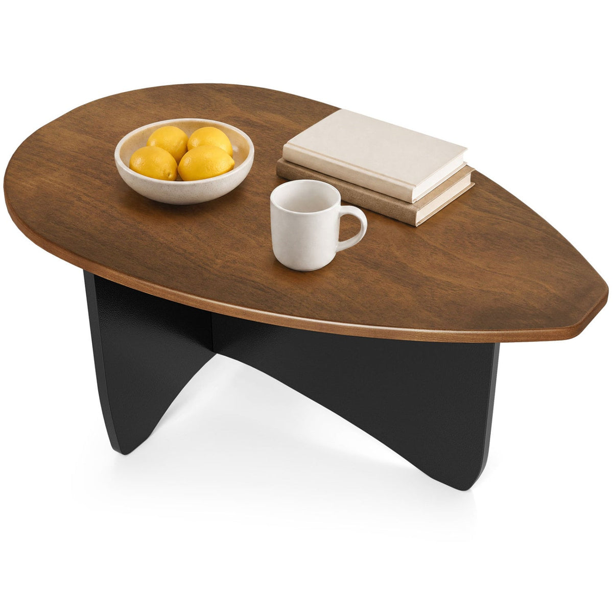 Oval Coffee Table Mid Century Modern Accent Table Low Profile Wooden Center Table-Walnut-Coffee Tables-DECOROLALA