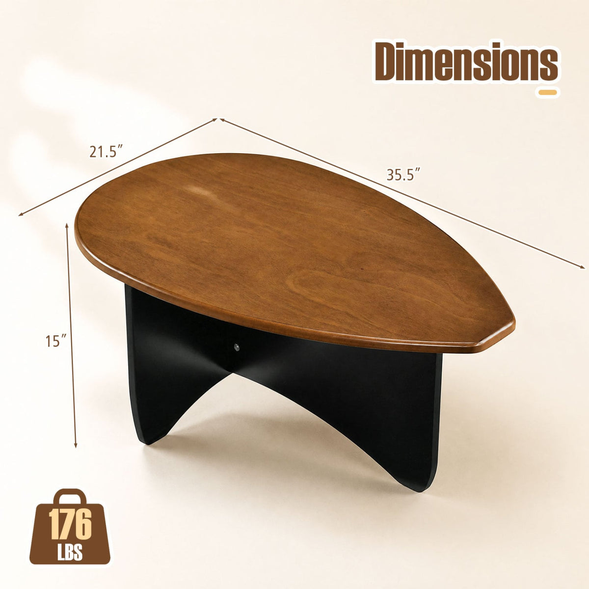 Oval Coffee Table Mid Century Modern Accent Table Low Profile Wooden Center Table-Walnut-Coffee Tables-DECOROLALA