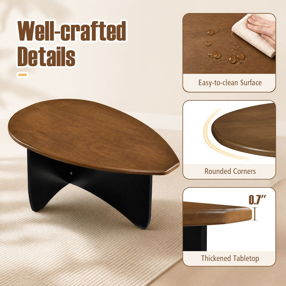 Oval Coffee Table Mid Century Modern Accent Table Low Profile Wooden Center Table-Walnut-Coffee Tables-DECOROLALA