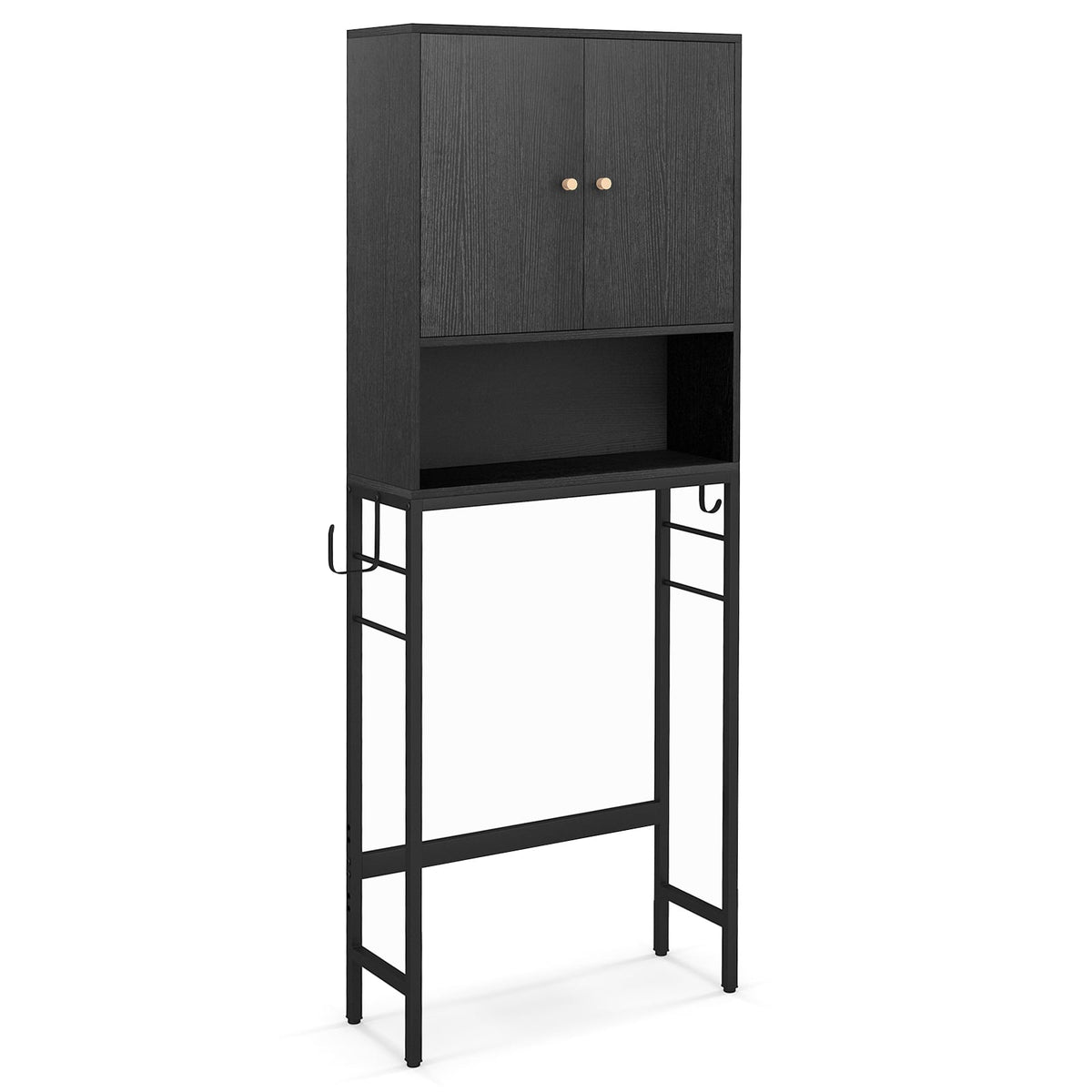 Over The Toilet Storage Cabinet with 2 Doors and Adjustable Shelf-Black-Over the Toilet Storage-DECOROLALA