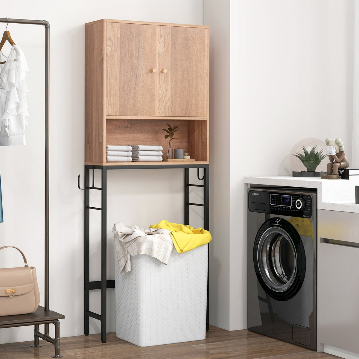Over The Toilet Storage Cabinet with 2 Doors and Adjustable Shelf-Natural-Over the Toilet Storage-DECOROLALA