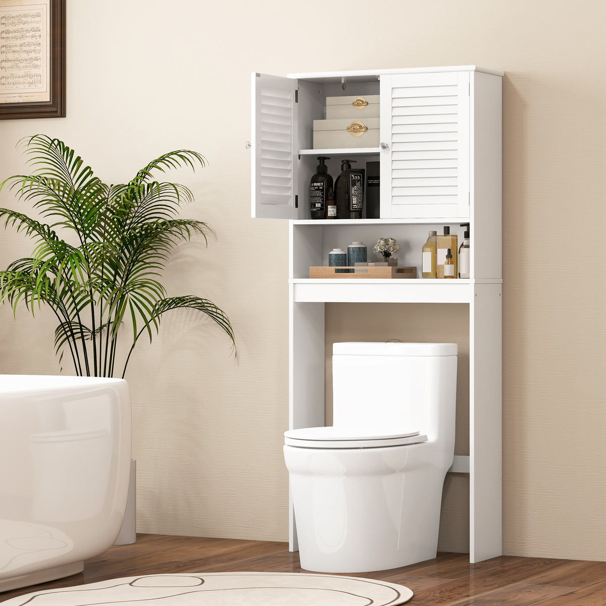 Over The Toilet Storage Cabinet with Double Doors and Adjustable Shelf-Over the Toilet Storage-DECOROLALA