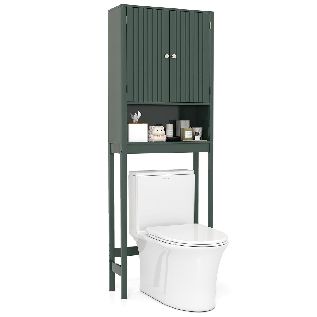 Over The Toilet Storage Cabinet with Fluted Doors-Green-Over the Toilet Storage-DECOROLALA