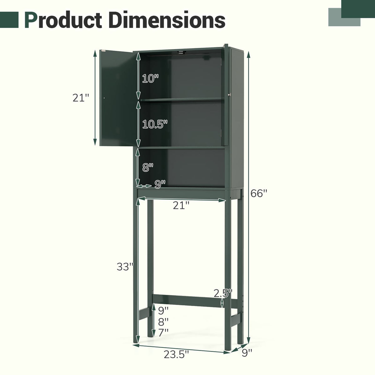 Over The Toilet Storage Cabinet with Fluted Doors-Green-Over the Toilet Storage-DECOROLALA
