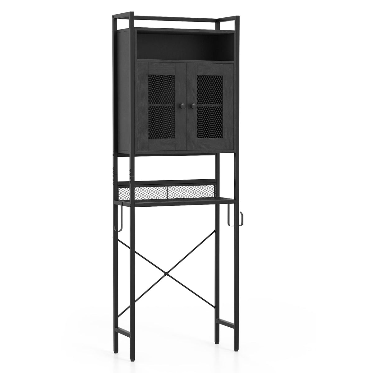 Over-The-Toilet Storage Cabinet with Heavy-Duty Metal Frame 2-door Freestanding-Black-Over the Toilet Storage-DECOROLALA
