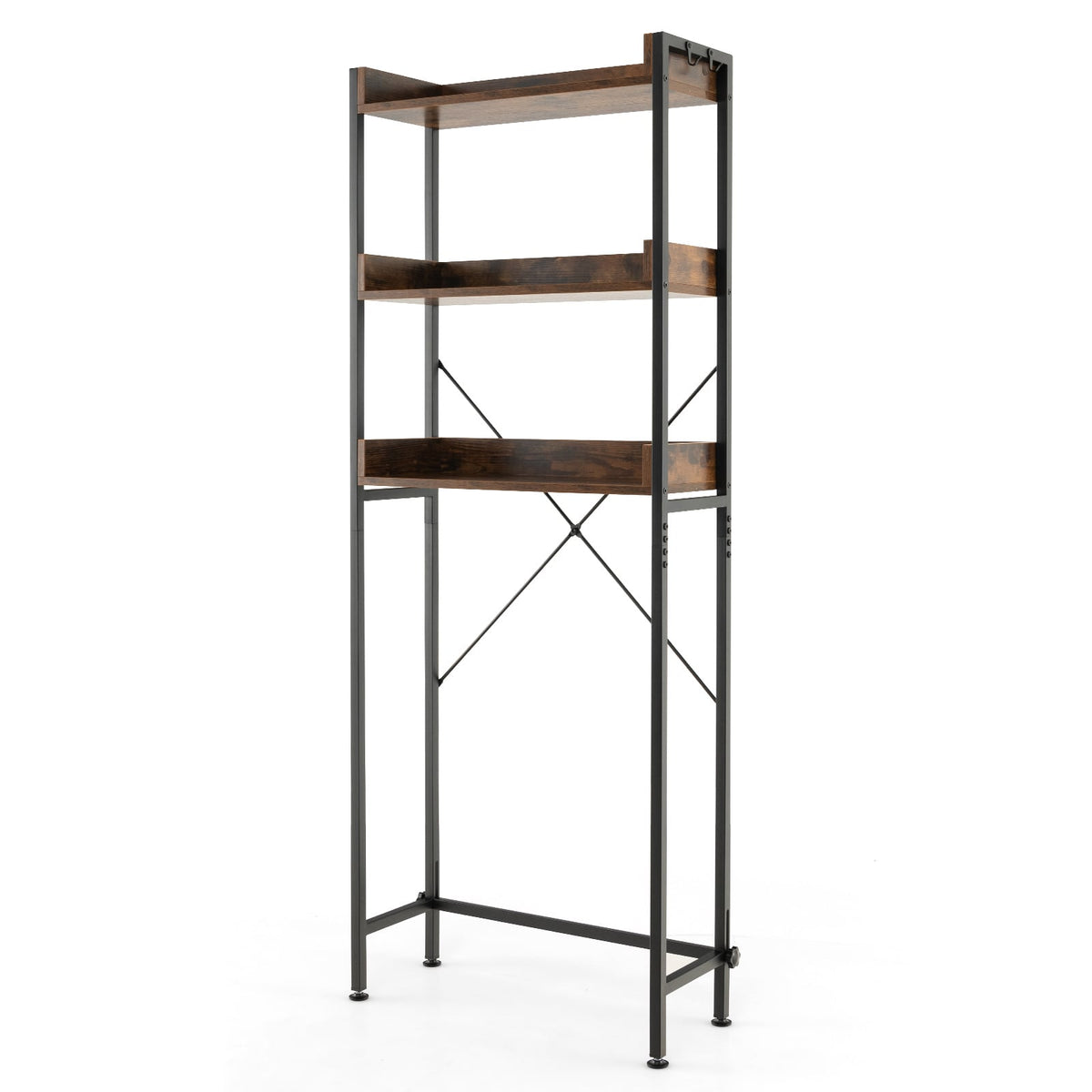Over The Toilet Storage Rack with Hooks and Adjustable Bottom Bar-Rustic Brown-Over the Toilet Storage-DECOROLALA