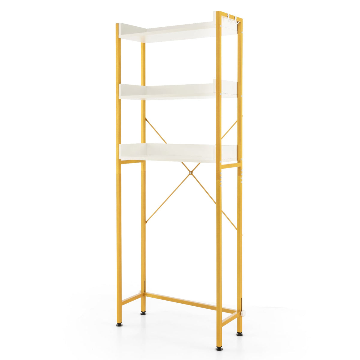 Over The Toilet Storage Rack with Hooks and Adjustable Bottom Bar-White-Over the Toilet Storage-DECOROLALA