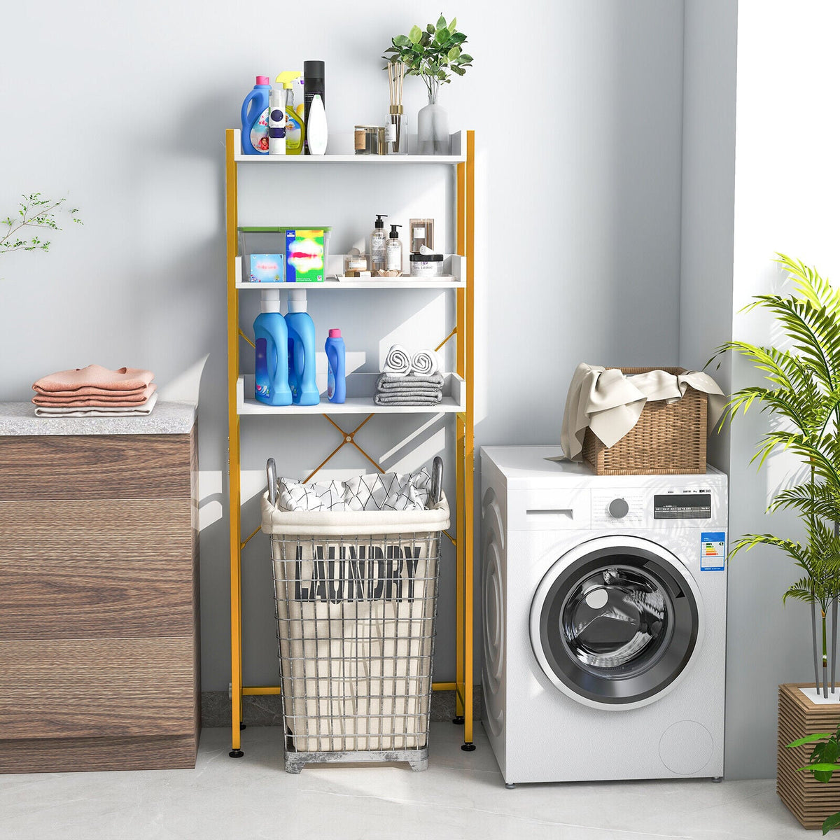 Over The Toilet Storage Rack with Hooks and Adjustable Bottom Bar-White-Over the Toilet Storage-DECOROLALA