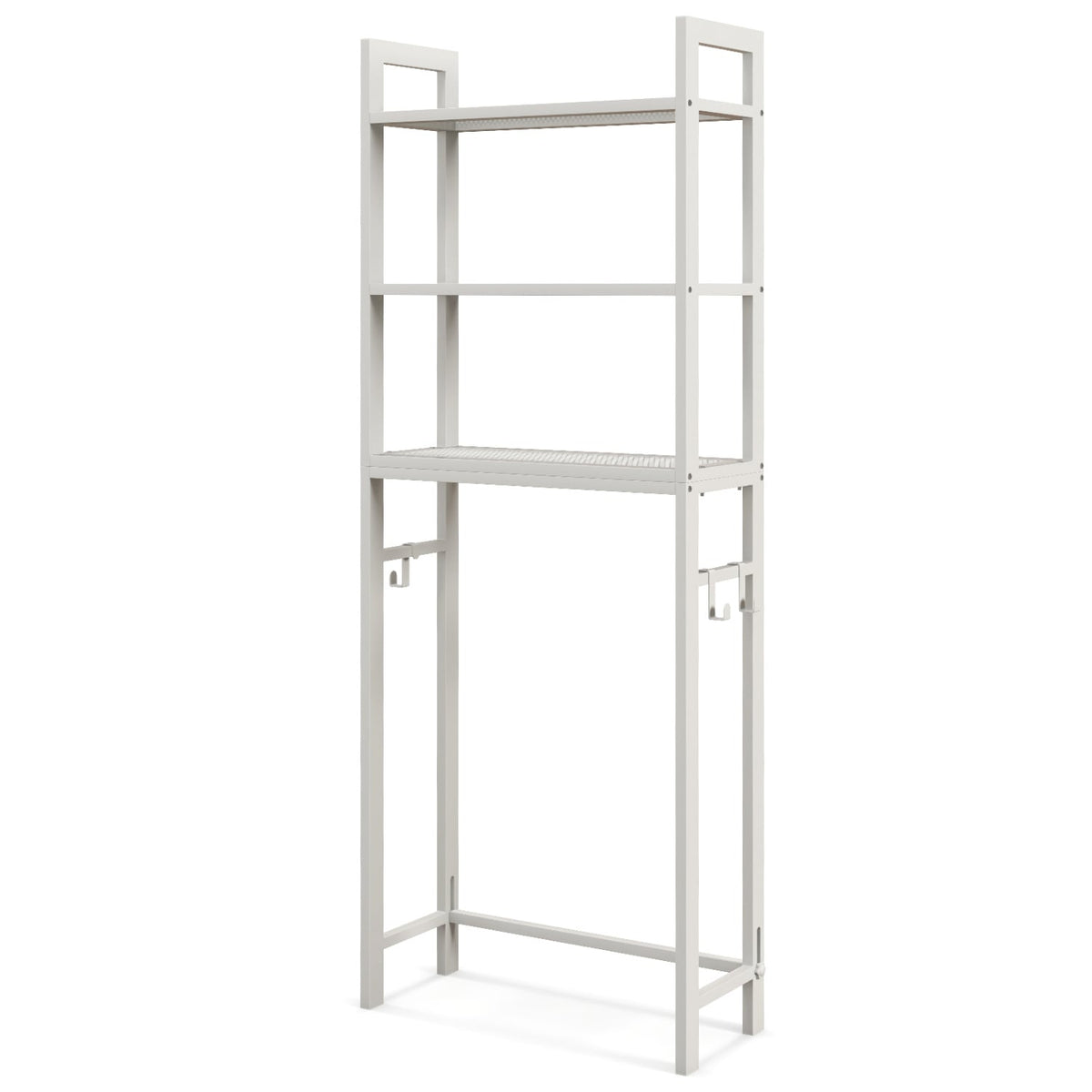 Over-The-Toilet Storage Shelf Space Saving Metal Bathroom Organizer Hooks-White-Over the Toilet Storage-DECOROLALA