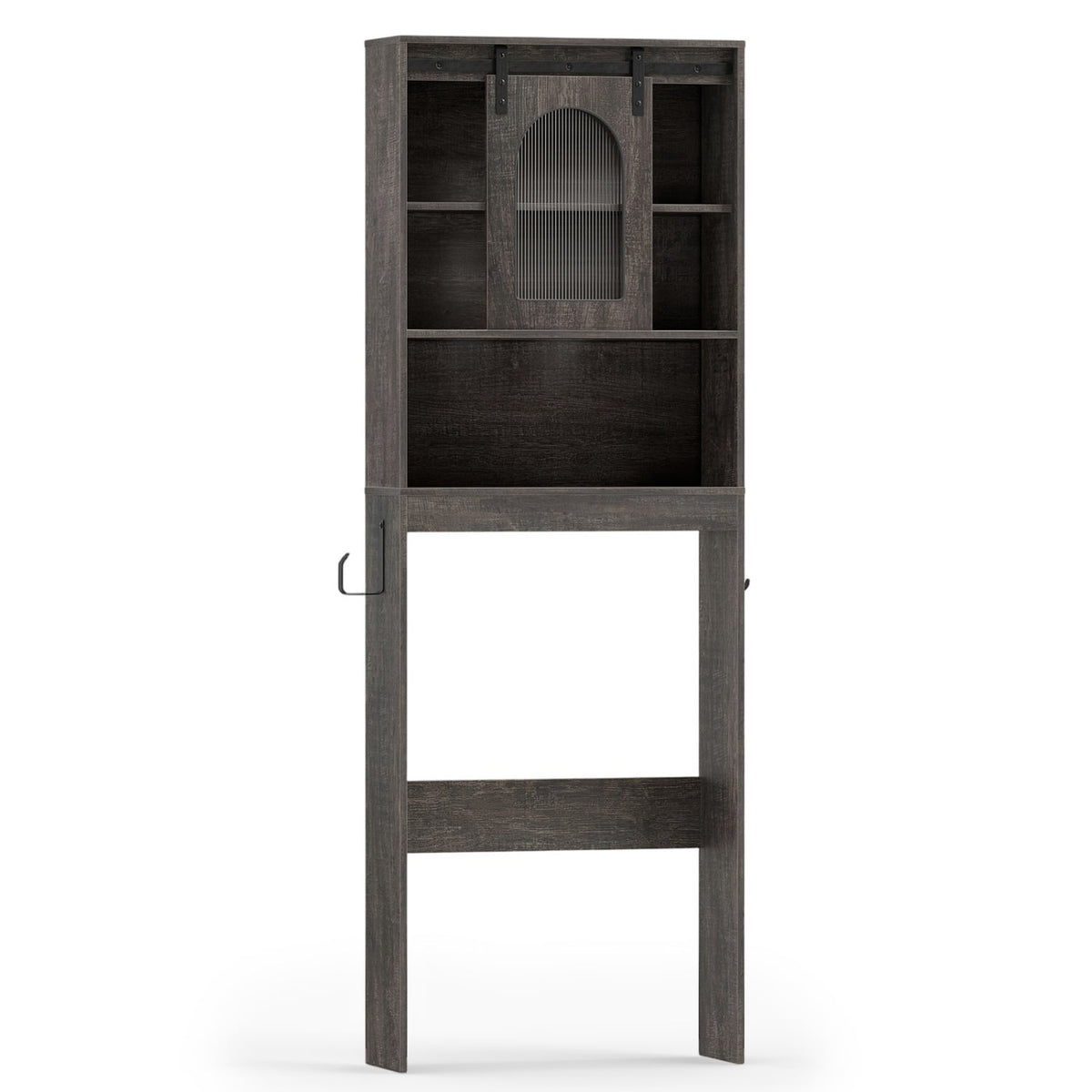 Over Toilet Storage Cabinet with Sliding Barn Door and Open Shelves for Bathroom-Oak-Over the Toilet Storage-DECOROLALA