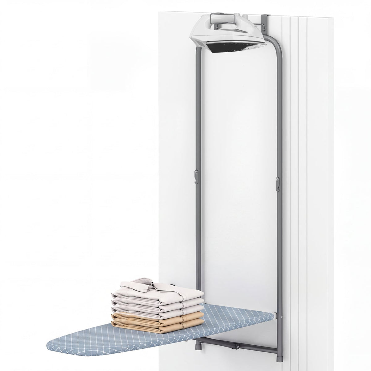 Over the Door Hanging Ironing Board - Foldable Metal Black-Dryers-DECOROLALA