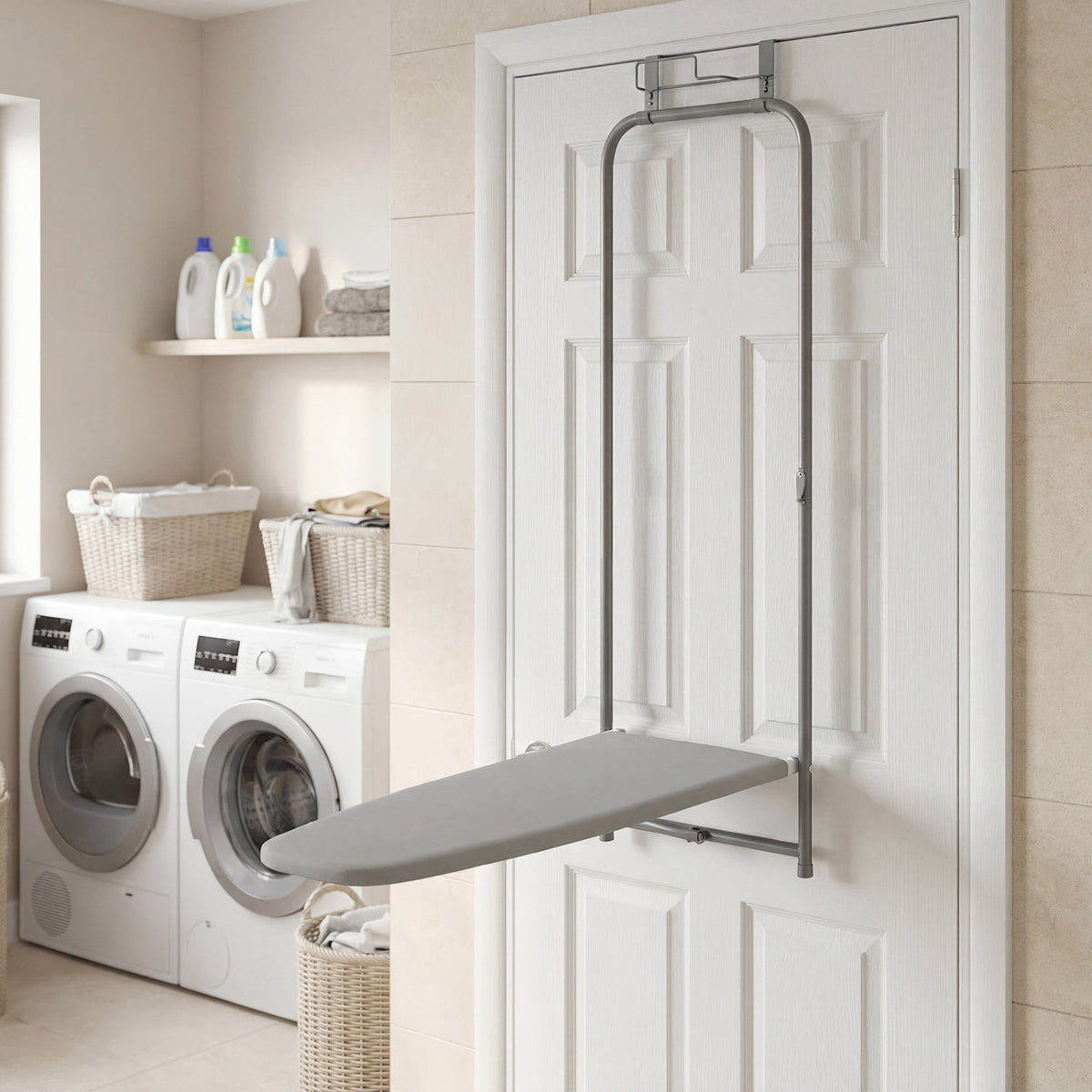Over-the-Door Hanging Ironing Board - Gray Space-Saving Metal-Dryers-DECOROLALA