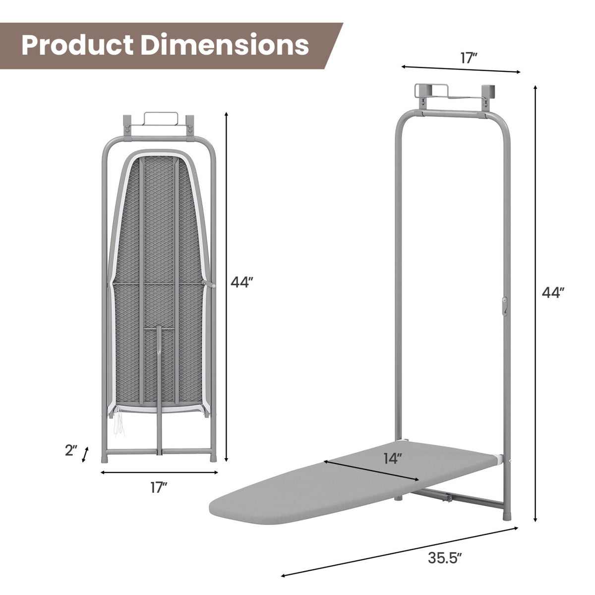 Over-the-Door Hanging Ironing Board - Gray Space-Saving Metal-Dryers-DECOROLALA