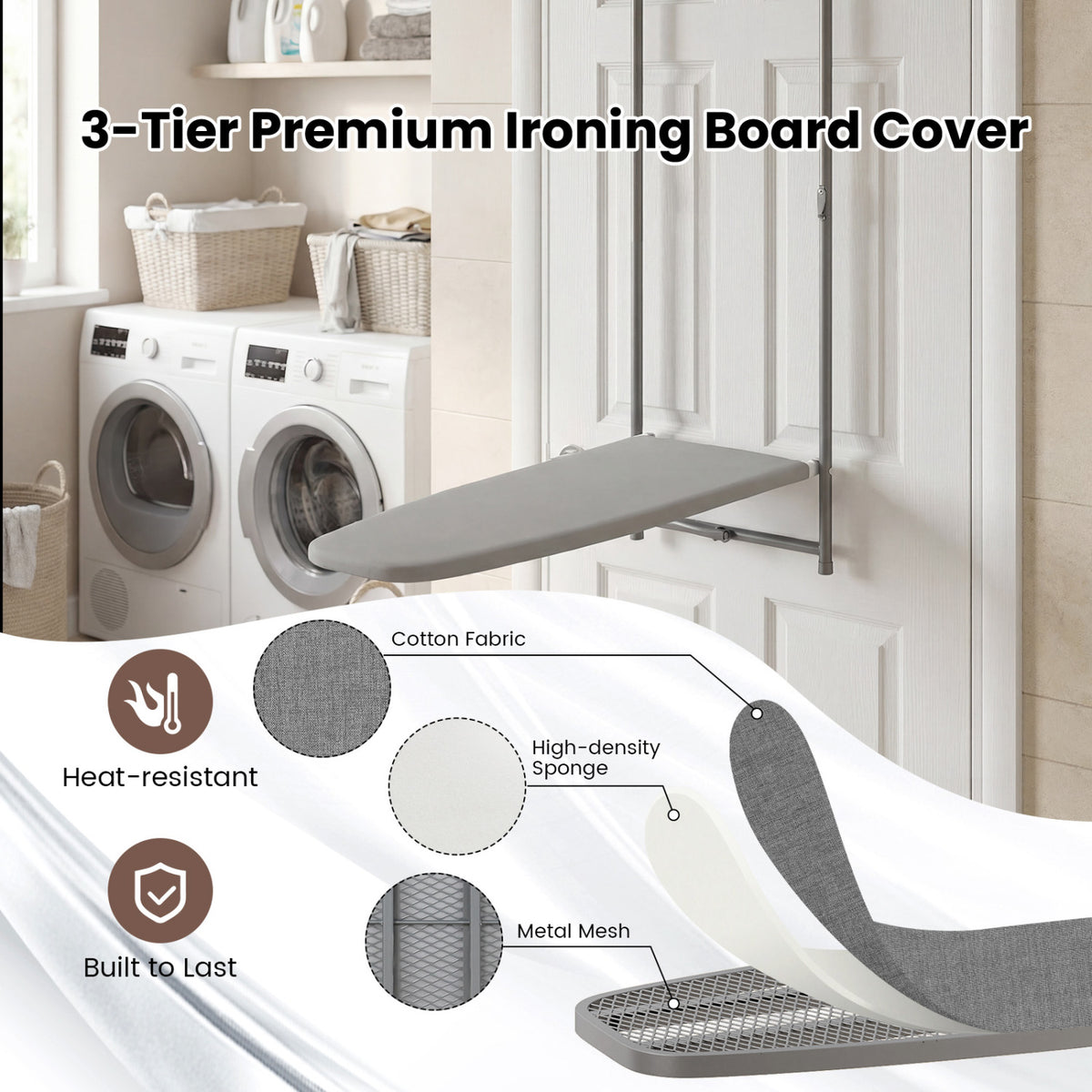 Over-the-Door Hanging Ironing Board - Gray Space-Saving Metal-Dryers-DECOROLALA