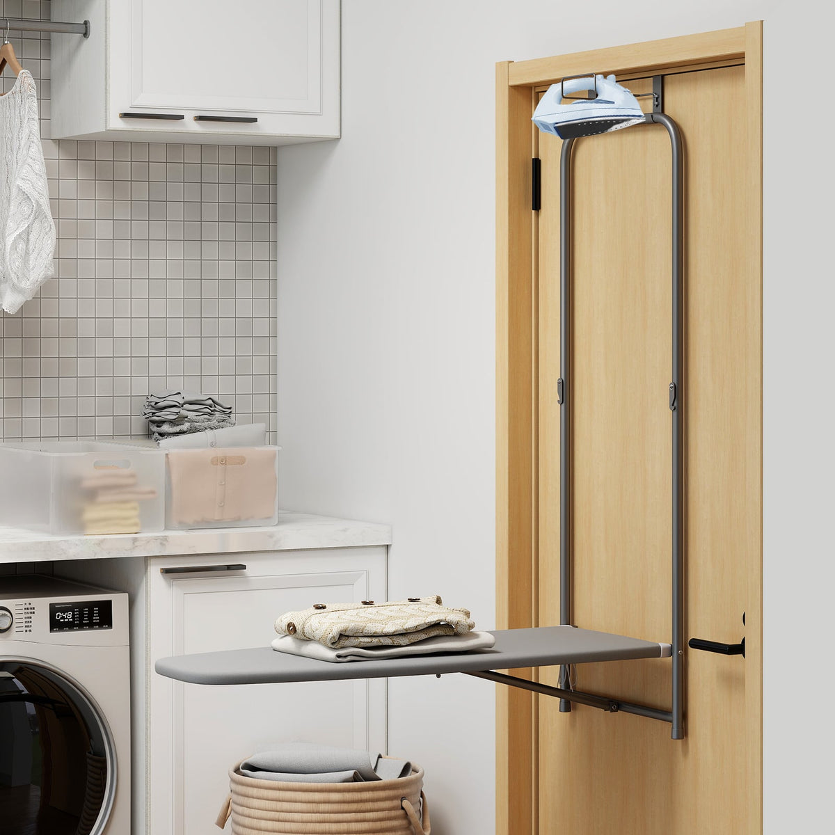 Over the Door Ironing Board - Foldable Metal Hanging Board Gray-Dryers-DECOROLALA