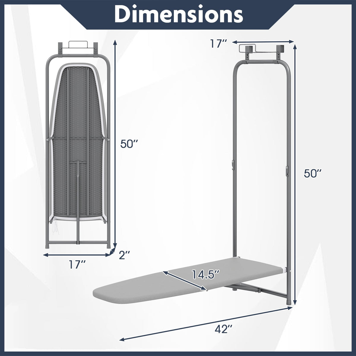 Over the Door Ironing Board - Foldable Metal Hanging Board Gray-Dryers-DECOROLALA