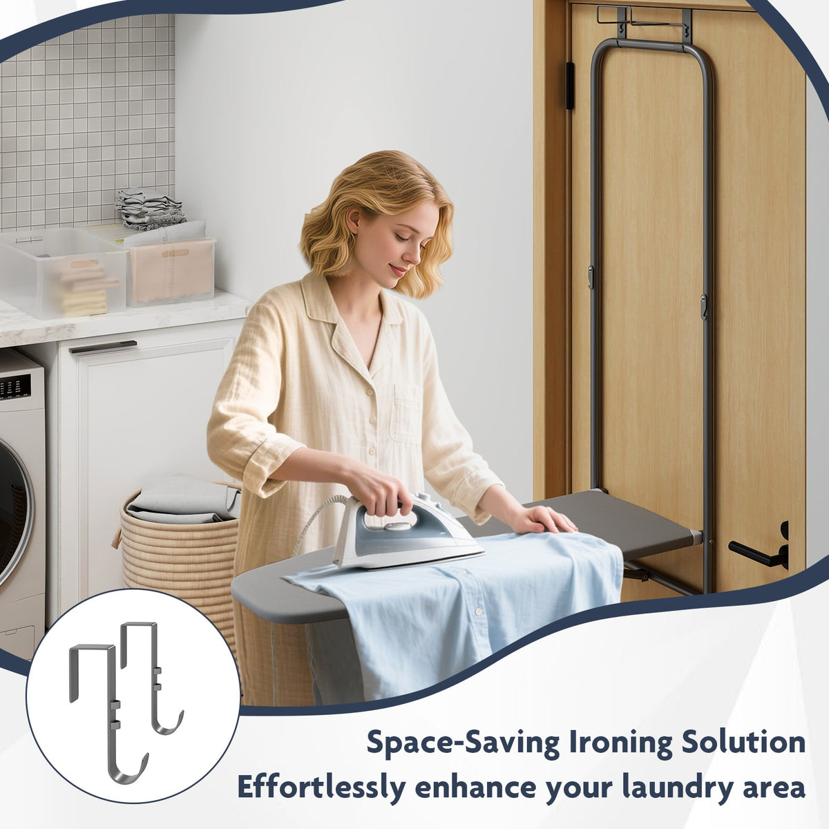 Over the Door Ironing Board - Foldable Metal Hanging Board Gray-Dryers-DECOROLALA