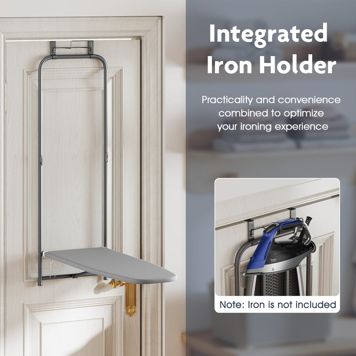 Over the Door Ironing Board - Foldable Metal Hanging Board Gray-Dryers-DECOROLALA