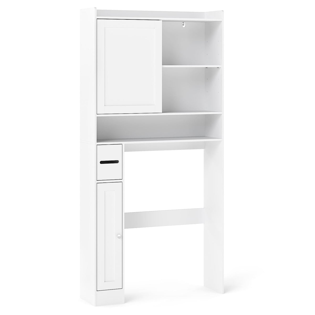 Over-the-Toilet Storage Cabinet Standing Toilet Rack with Sliding Door-White-Over the Toilet Storage-DECOROLALA