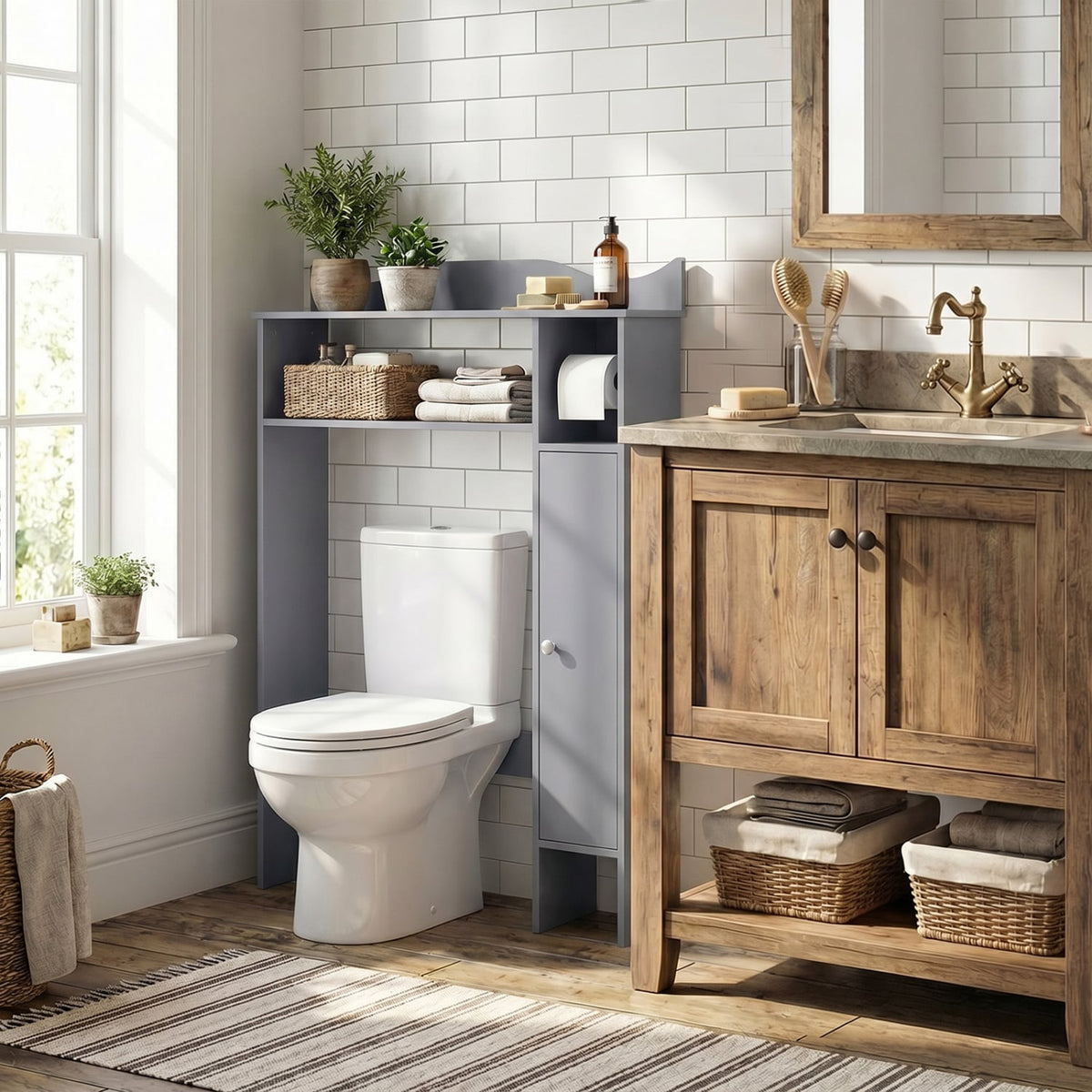 Over the Toilet Storage Cabinet with Toilet Paper Holder-Gray-Over the Toilet Storage-DECOROLALA