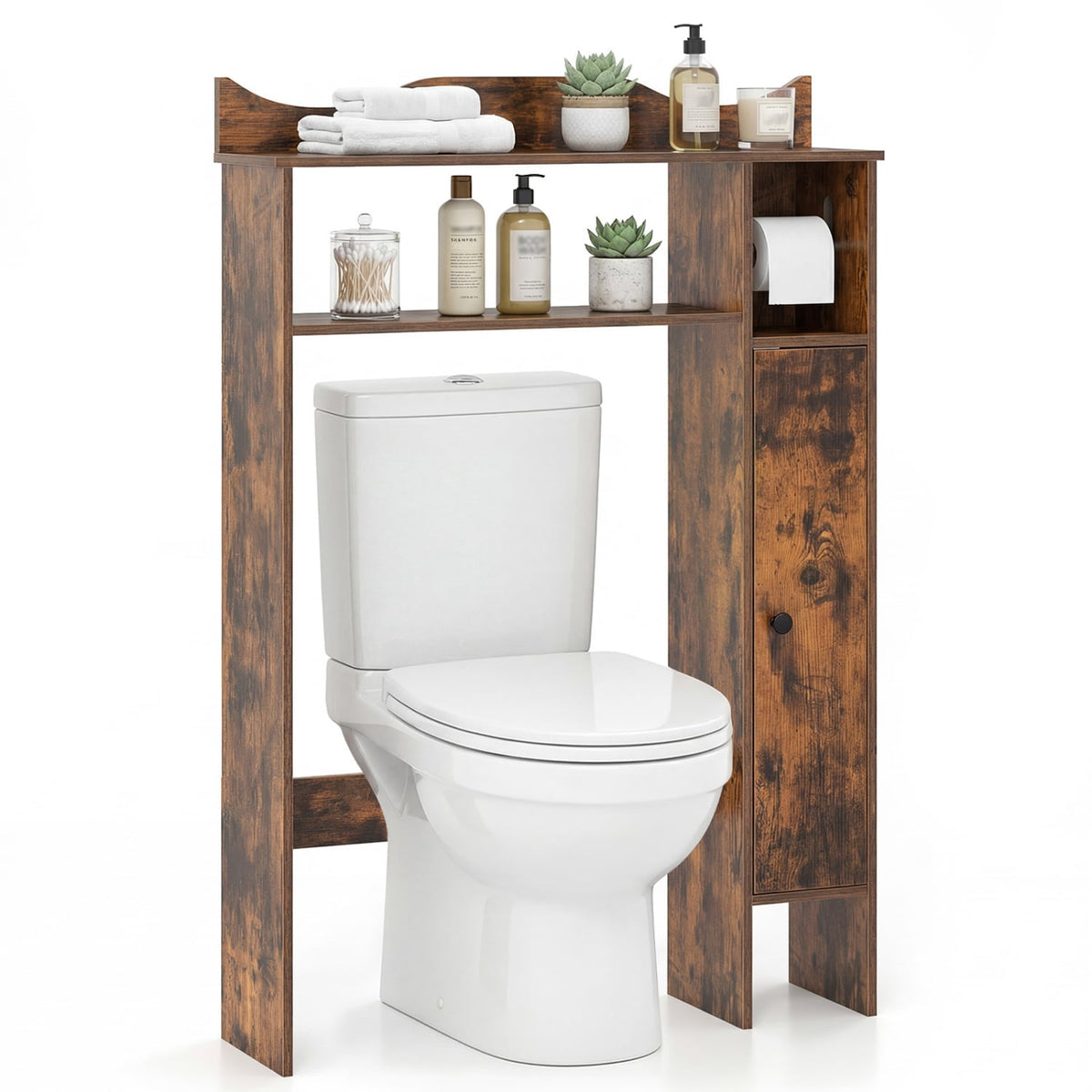 Over the Toilet Storage Cabinet with Toilet Paper Holder-Rustic Brown-Over the Toilet Storage-DECOROLALA