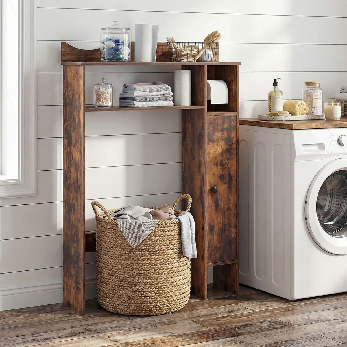 Over the Toilet Storage Cabinet with Toilet Paper Holder-Rustic Brown-Over the Toilet Storage-DECOROLALA