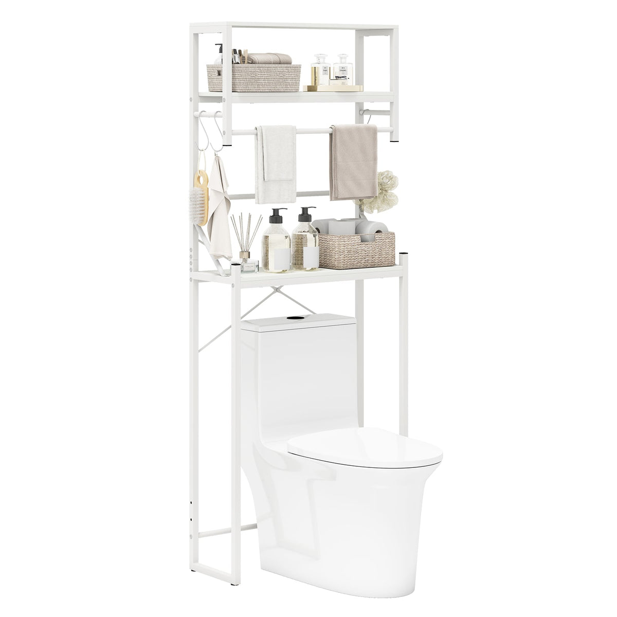Over the Toilet Storage Rack 3-Tier Over Toilet Bathroom Organizer with Towel Holder-White-Over the Toilet Storage-DECOROLALA