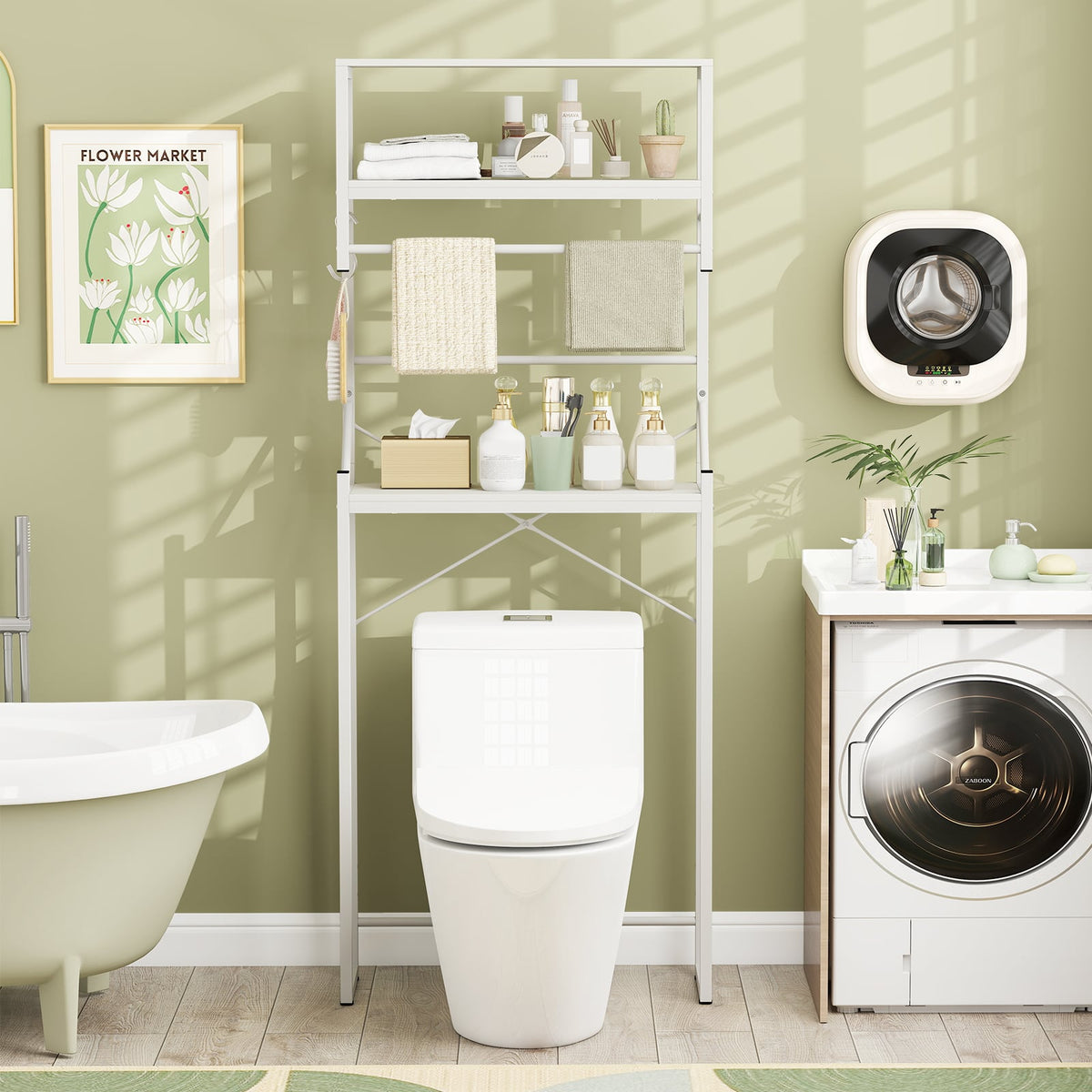 Over the Toilet Storage Rack 3-Tier Over Toilet Bathroom Organizer with Towel Holder-White-Over the Toilet Storage-DECOROLALA