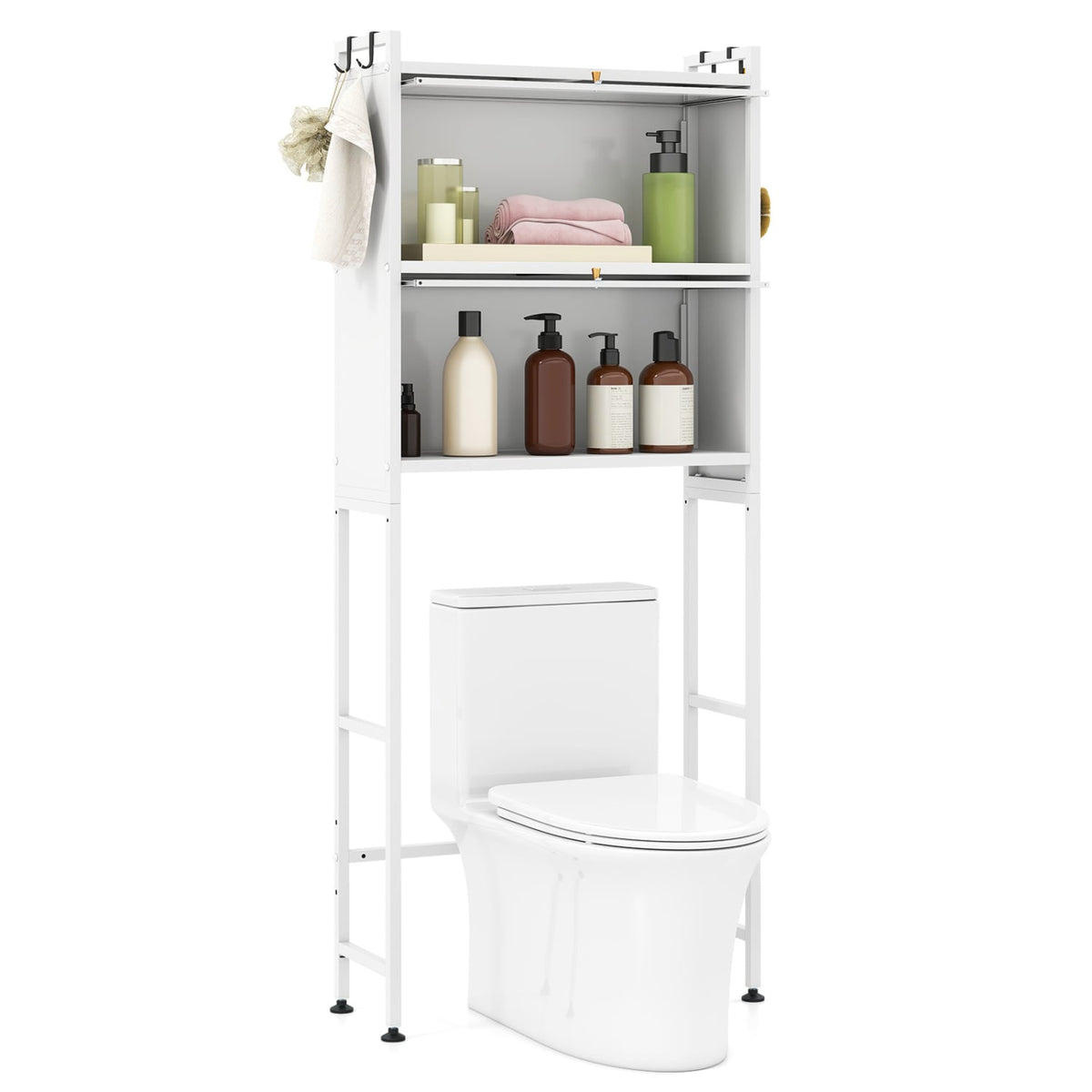 Over-the-toilet Cabinet Bathroom Organizer with 2 Flip-up Cabinets-White-Over the Toilet Storage-DECOROLALA
