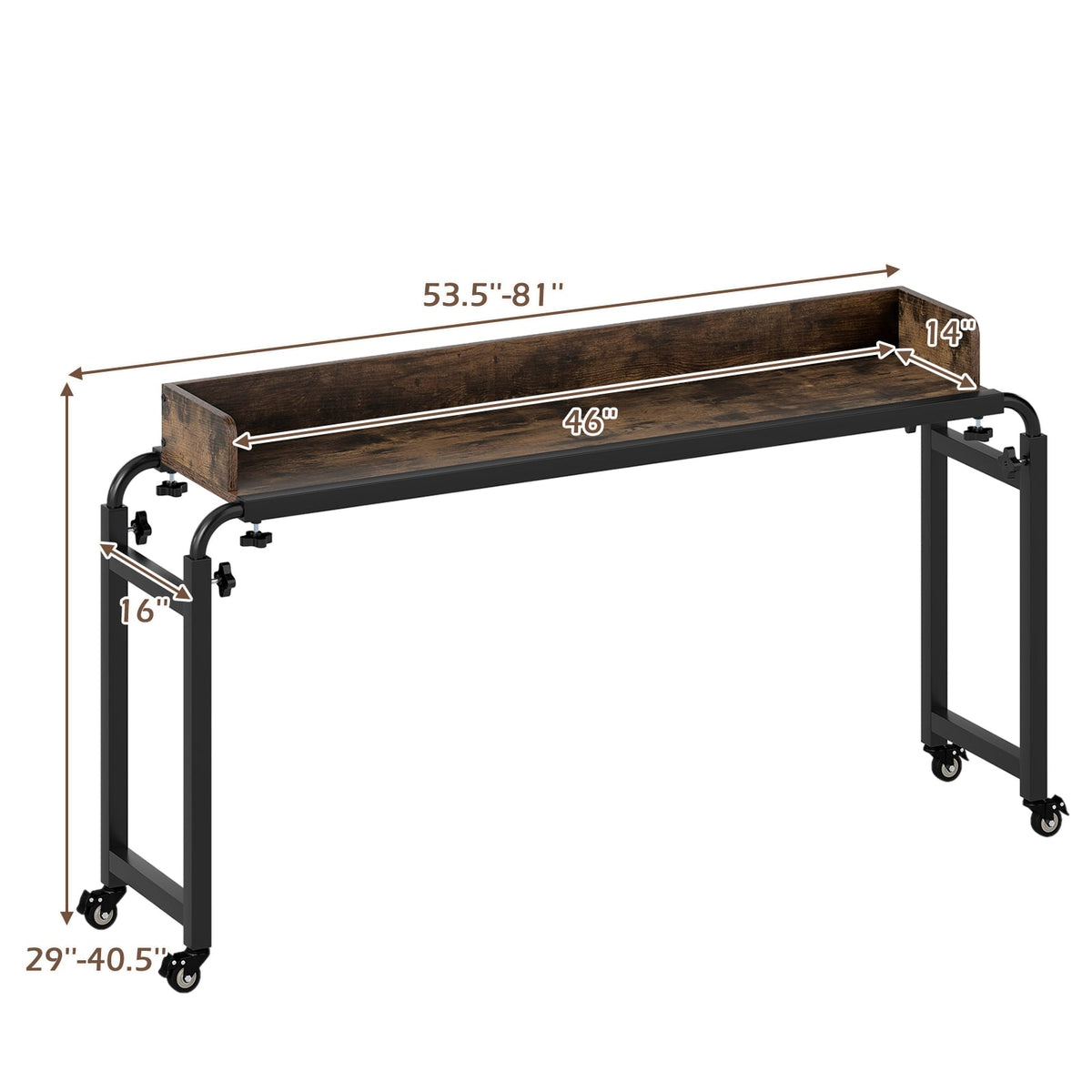 Overbed Desk with Wheels Queen Size Mobile Bed Desk with Adjustable Height-Brown-Bedroom Furniture Sets-DECOROLALA
