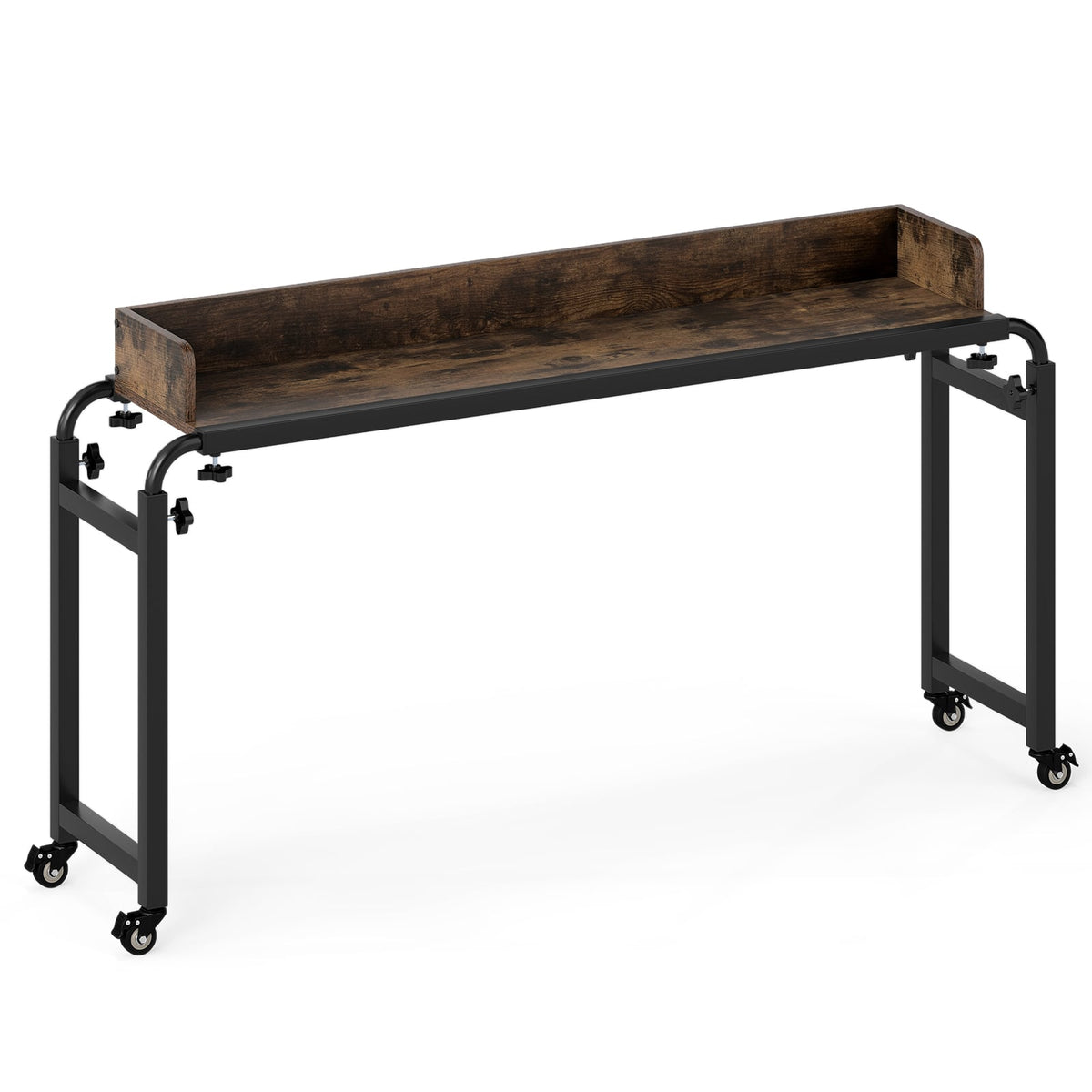 Overbed Desk with Wheels Queen Size Mobile Bed Desk with Adjustable Height-Brown-Bedroom Furniture Sets-DECOROLALA