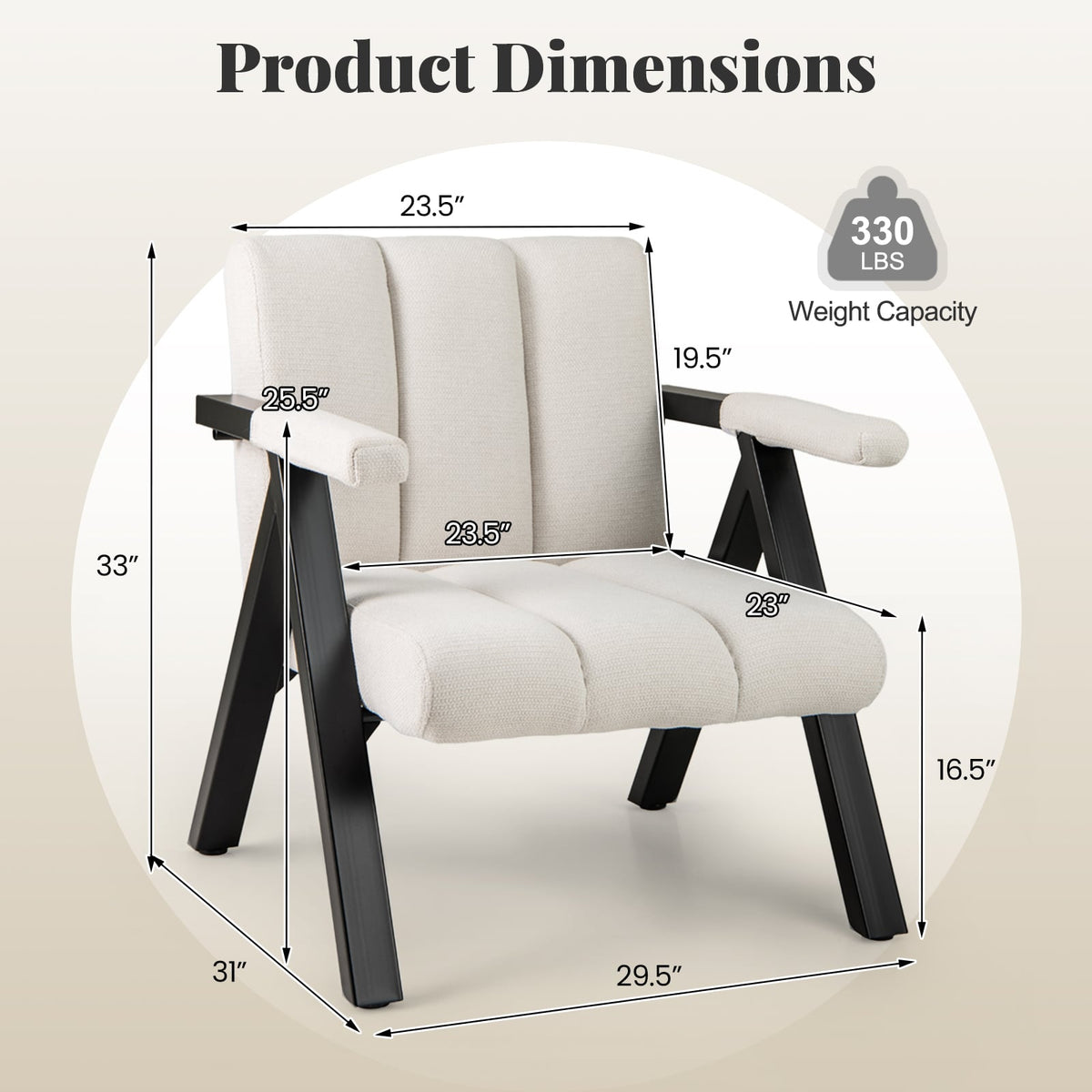 Oversized Accent Chair with Metal Frame and Armrests-Beige-Accent Chairs-DECOROLALA