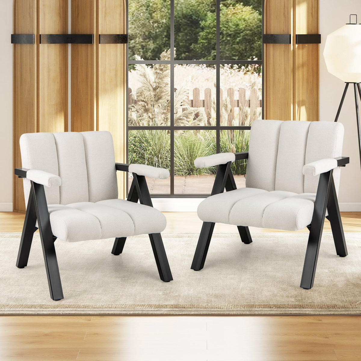 Oversized Accent Chair with Metal Frame and Armrests-Beige-Accent Chairs-DECOROLALA