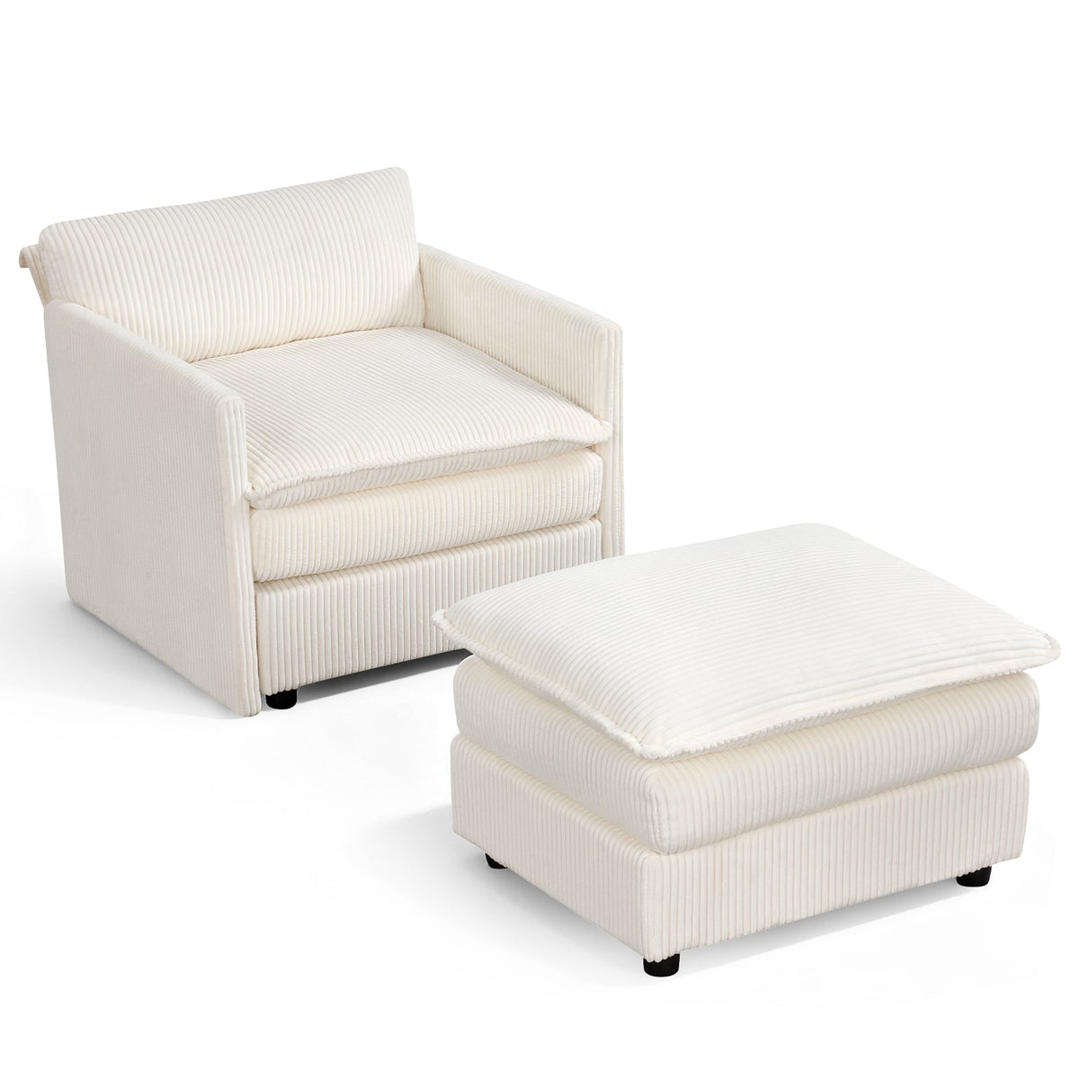 Oversized Accent Chair with Ottoman with Soft Corduroy Cushions-Beige-Accent Chairs-DECOROLALA