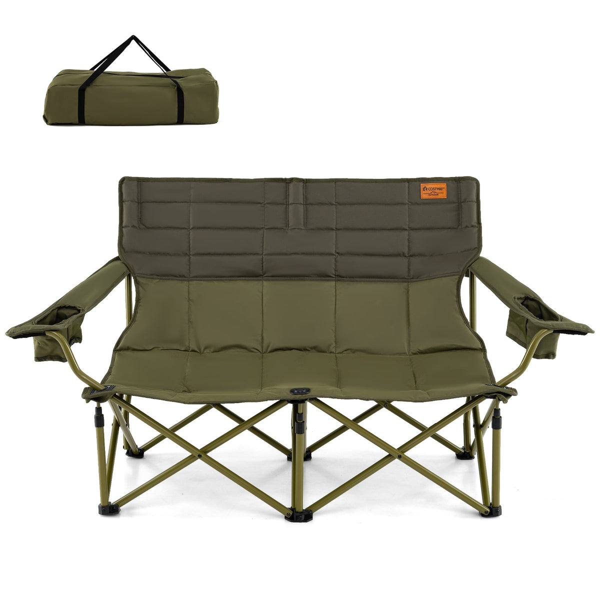 Oversized Camping Chair Folding Loveseat Camping Couch with Cup Holders & Thick Padding-Green-Camping Furniture-DECOROLALA