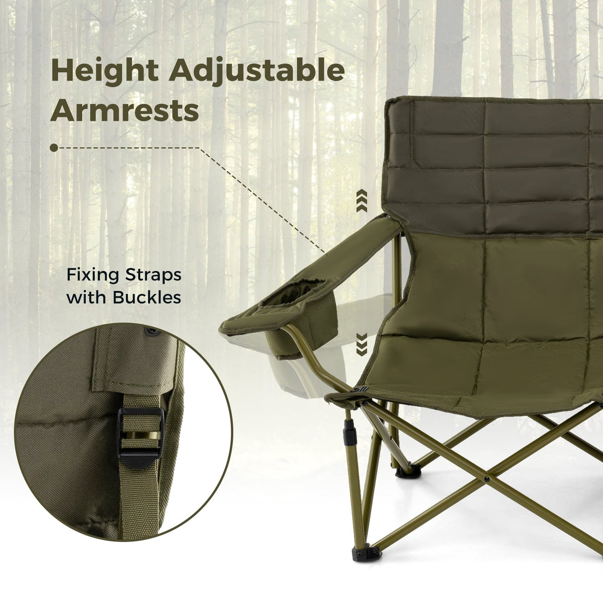 Oversized Camping Chair Folding Loveseat Camping Couch with Cup Holders & Thick Padding-Green-Camping Furniture-DECOROLALA