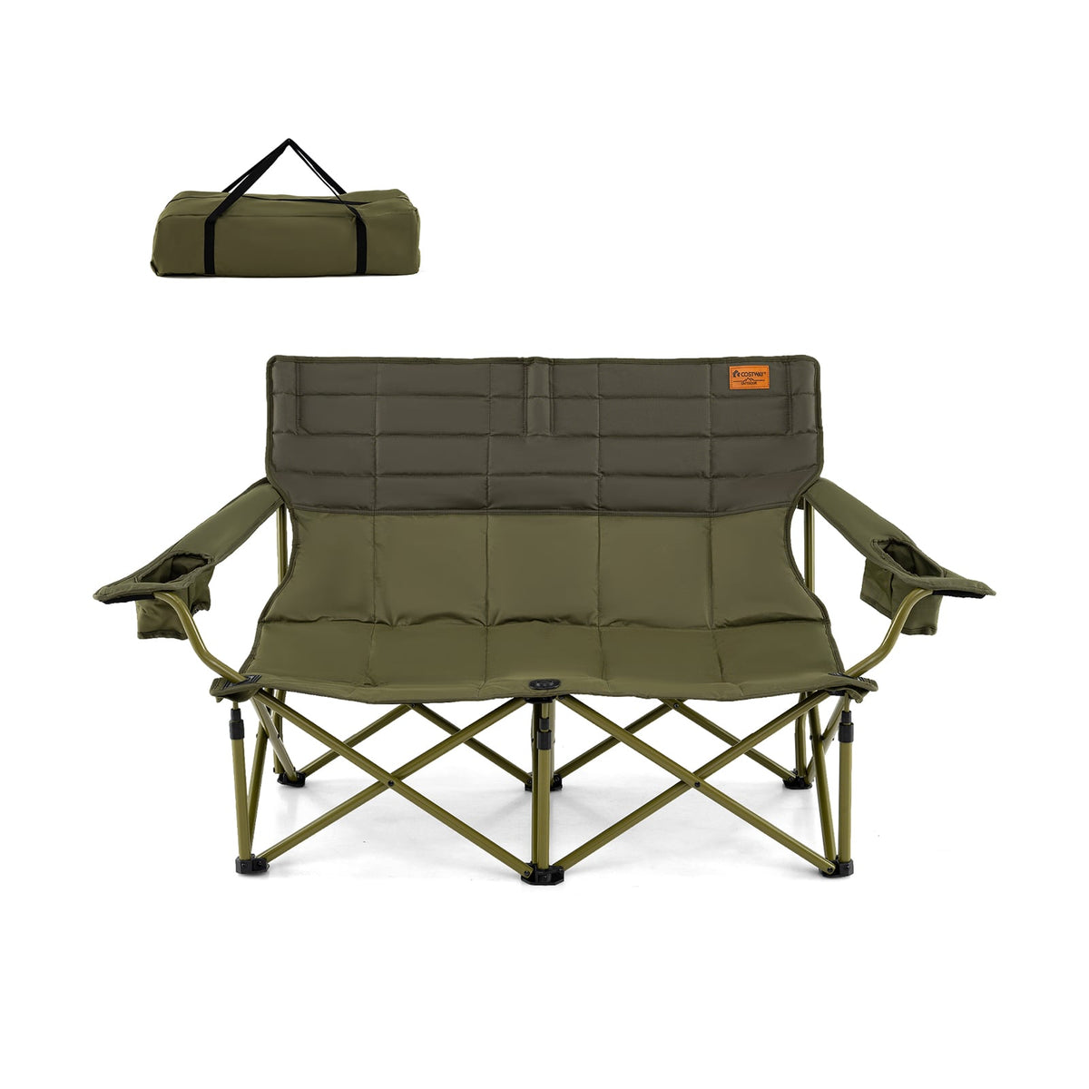 Oversized Camping Chair Folding Loveseat Camping Couch with Cup Holders & Thick Padding-Green-Camping Furniture-DECOROLALA